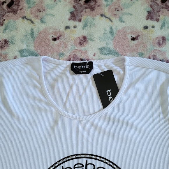bebe White Ribbed Top - NWT - Picture 4 of 14